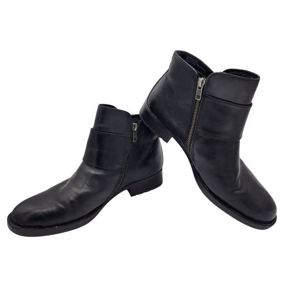 BORN Moto Ankle Boots Women's Size 9.5 Black Leather Side Zip Buckle Straps - Picture 8 of 10
